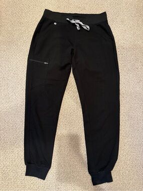 Figs Black Jogger Pants with Gray Drawstring
